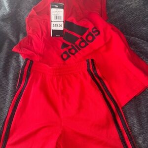 3T adidas Kids Red Shorts with Black Side Stripes